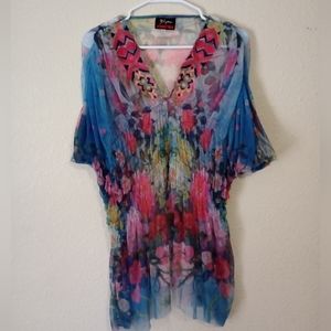 Johnny Was mesh embroidered top